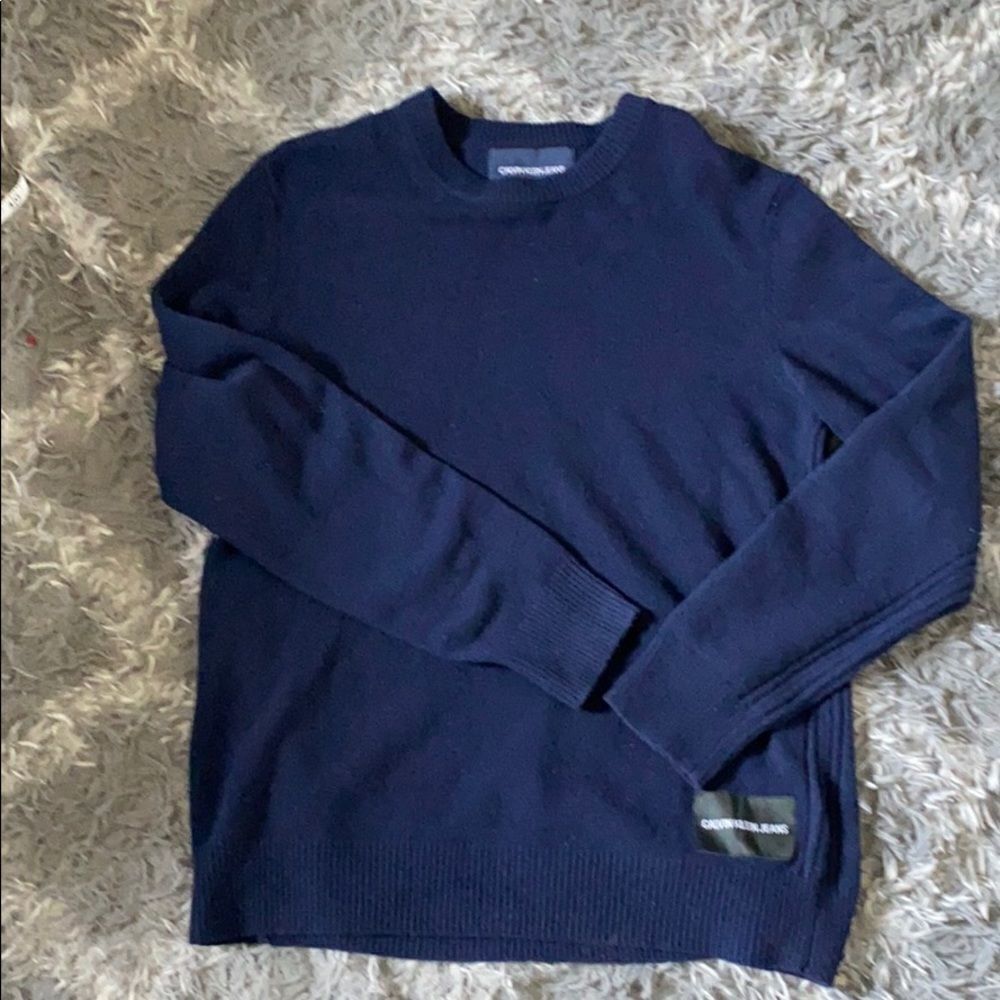 Calvin Klein Wool crewneck sweater size L dark blue NWOT